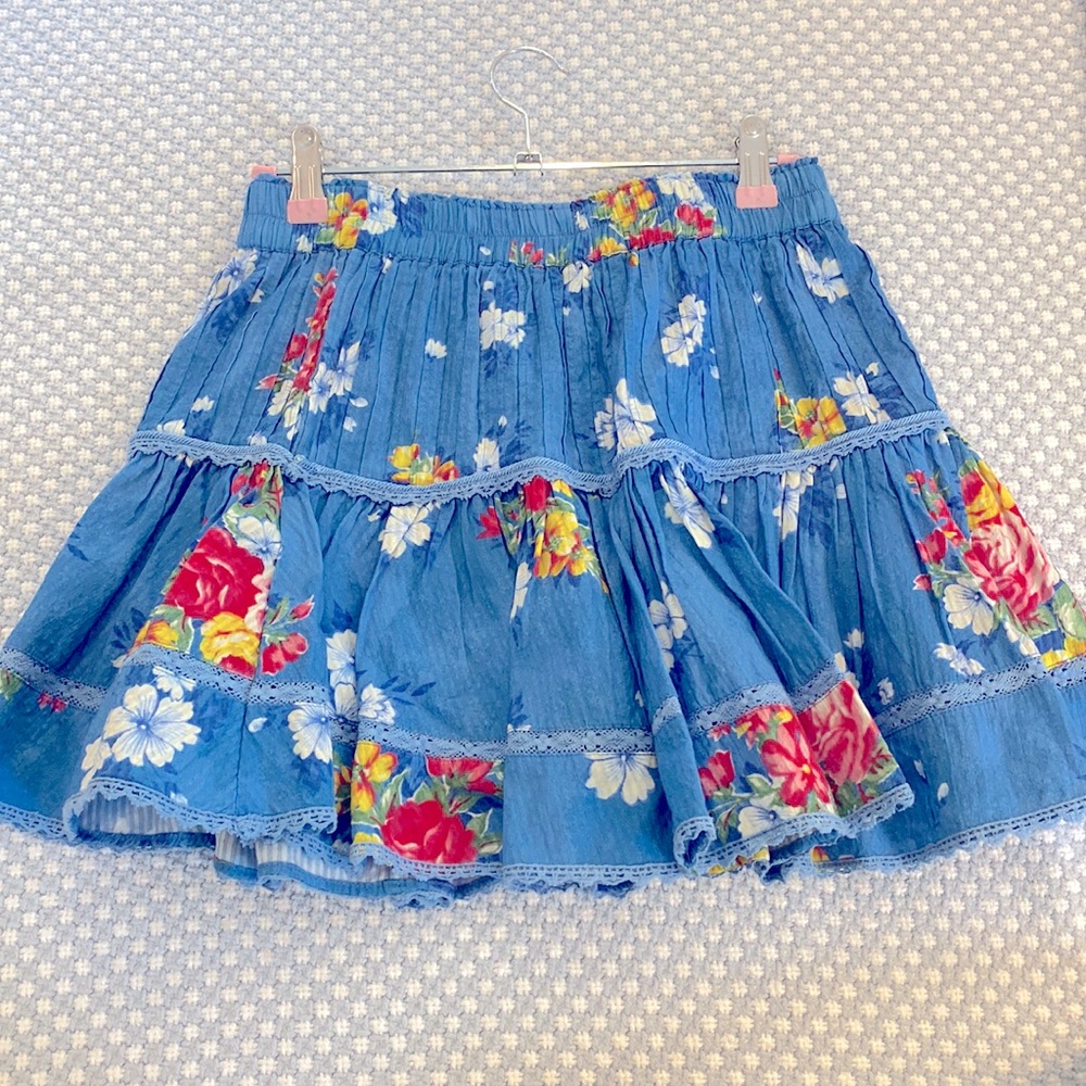 Love shack Fancy floral blue skirt